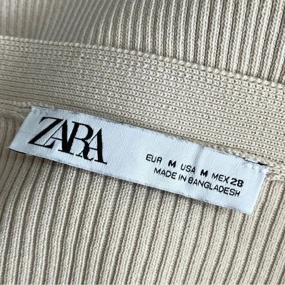 Zara Ecru Ribbed Knitted Crop Cardigan M - Picture 10 of 14